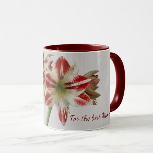 Rode amaryllis mok met aangepaste tekst (Voorkant rechts)