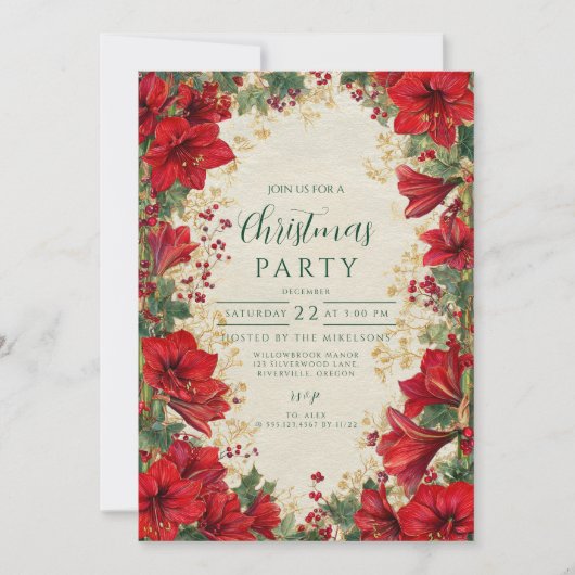 Rode Amaryllis rustieke kerstvakantie Kaart (Voorkant)