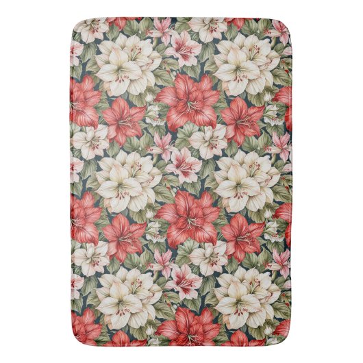 Rode Amaryllis & Witte Azalea Kerst Badmat (Voorkant Verticaal)