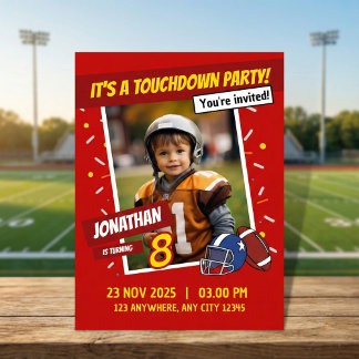 Rode Amerikaanse Football Touchdown Kids Verjaarda Kaart