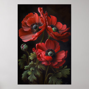 Rode Anemone Bloem Art Print Poster