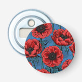 Rode anemontuin button flesopener (Voorkant)
