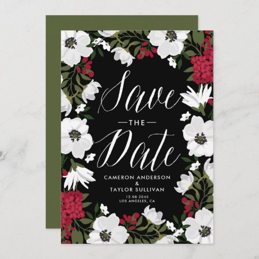 Rode Anemoon Blooms Save the Date Aankondiging (Voorkant / Achterkant)