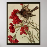 Rode anjers en Poster van zangvogels