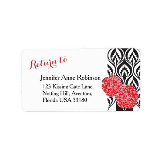 Rode anjers moderne luxebruiloft adresetiketten etiket (Voorkant)