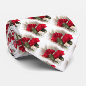 Rode anjers op Brocade Stropdas (Opgerold)