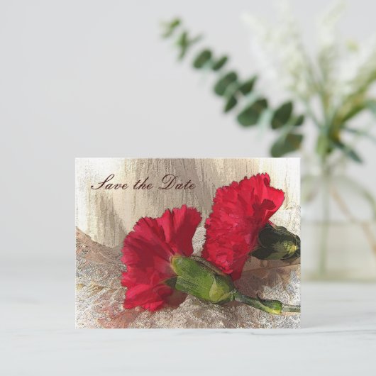 Rode anjers redden de datum aankondigingskaart (Staand voorkant)