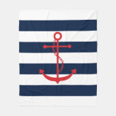 Rode anker op blauwe strepen fleece deken (Voorkant)