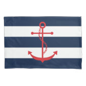 Rode anker op blauwe strepen kussensloop (Voorkant)