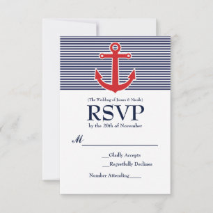 Rode Anker Zeevaart Gestreepte RSVP-reactiekaart RSVP Kaartje