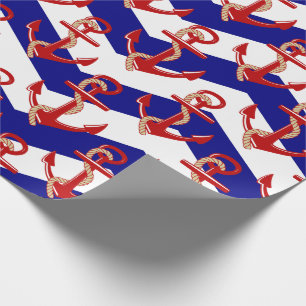 Rode Ankers Nautische Chevron Stripes Patroon Cadeaupapier