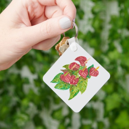 Rode Anthurium bloemen Sleutelhanger (Hand)