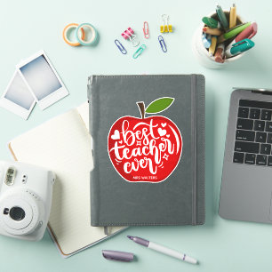 Rode Appel Beste Leraar Ooit Aangepaste Naam Typog Sticker