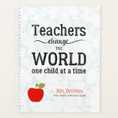 Rode appel gouden quote stijlvolle marmeren leraar planner (Voorkant)