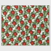 Rode Appel Groene Bladeren Cadeaupapier (Vlak)