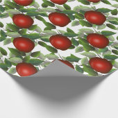 Rode Appel Groene Bladeren Cadeaupapier (Hoek)