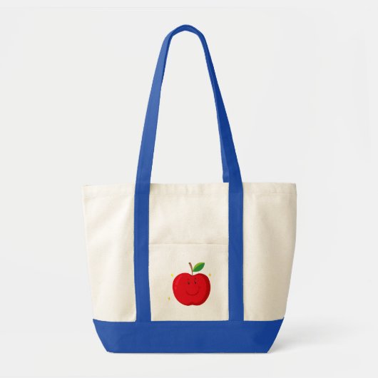 Rode appel met blij gezicht tote bag (Voorkant)