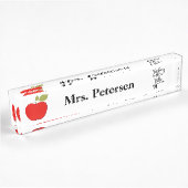 Rode appel typografie script grappige leraar naambordje