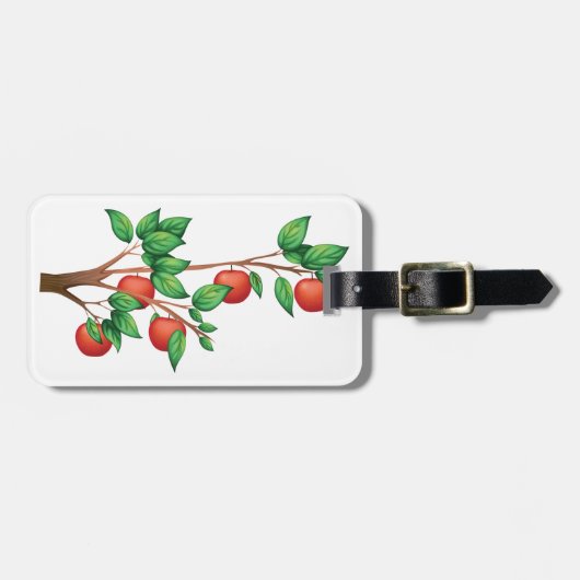 Rode appelboomtak vers fruit en groene bladeren bagagelabel (Voorkant horizontaal)