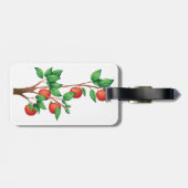 Rode appelboomtak vers fruit en groene bladeren bagagelabel (Achterkant horizontaal)