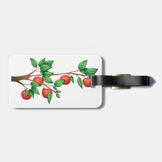 Rode appelboomtak vers fruit en groene bladeren bagagelabel (Achterkant horizontaal)