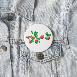 Rode appelboomtak vers fruit en groene bladeren ronde button 7,6 cm
