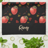 Rode appelen en zwarte bladeren theedoek (Gevouwen)