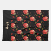 Rode appelen en zwarte bladeren theedoek (Horizontaal)