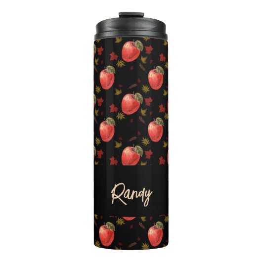 Rode appelen en zwarte bladeren thermosbeker (Voorkant)