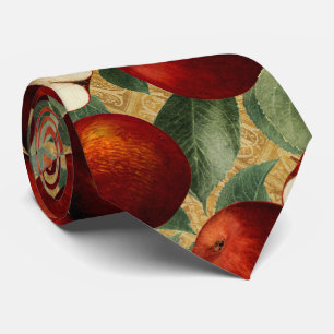 Rode Appels Botanisch Goud Alfabet Patroon Stropdas