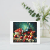 Rode appels, druiven, wijn, briefkaart (Staand voorkant)