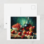 Rode appels, druiven, wijn, briefkaart (Voorkant / Achterkant)