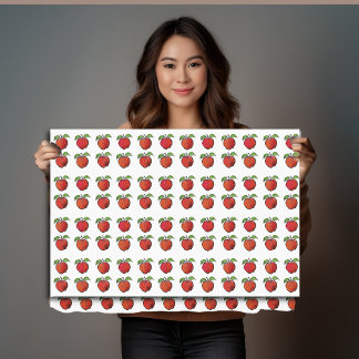 Rode appels en groene bladeren in houtsnede patroo tissuepapier