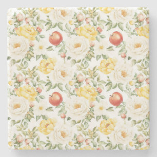 Rode Appels Gele Witte Bloemen Stenen Onderzetter