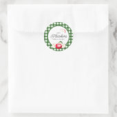 Rode Appels & Groene Gingham Custom Ronde Sticker (Tas)