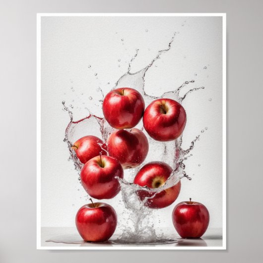 Rode Appels met Splash Witte Achtergrond Muur Poster (Voorkant)