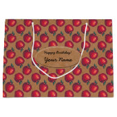 Rode appels op bruine papieren etiketten groot cadeauzakje (Voorkant)