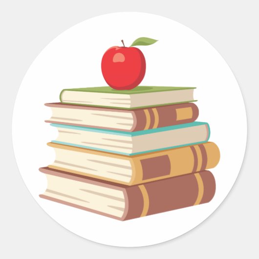 Rode Apple & Boeken Ronde Sticker (Voorkant)