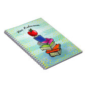 Rode Apple Book Stack Teacher Name Turquoise Strip Notitieboek (Rechterzijde)