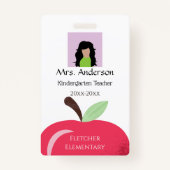 Rode Apple Teacher Witte Foto ID Badge (Voorkant)