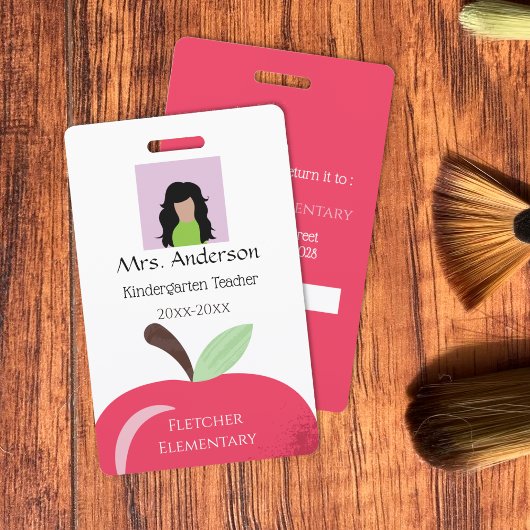 Rode Apple Teacher Witte Foto ID Badge