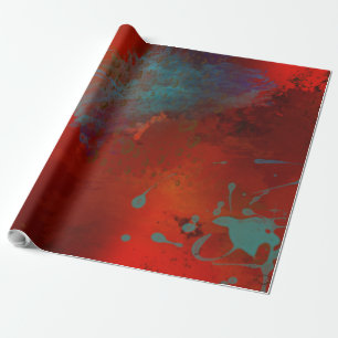 Rode, Aqua & Gouden Grunge Digitale Abstracte Kuns Cadeaupapier