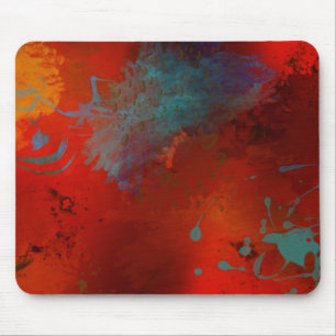 Rode, Aqua & Gouden Grunge Digitale Abstracte Kuns Muismat