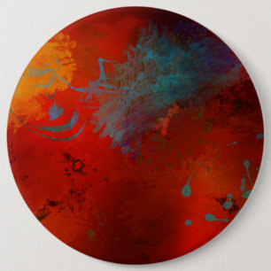 Rode, Aqua & Gouden Grunge Digitale Abstracte Kuns Ronde Button 6,0 Cm