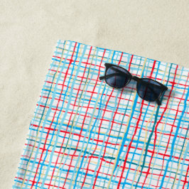 Rode Aqua Turquoise Gele Kronkelige Lijnen Plaid Strandlaken