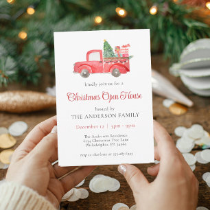Rode Aquarel Truck Kerst Mis Open Huis Kaart