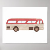 Rode Aquarel Vintage Bus Poster (Voorkant)
