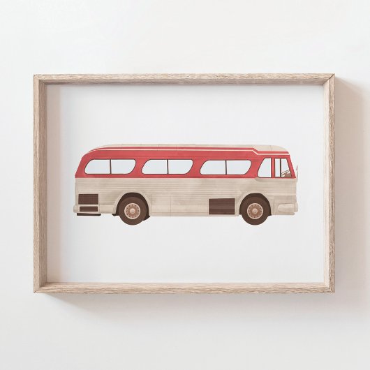 Rode Aquarel Vintage Bus Poster