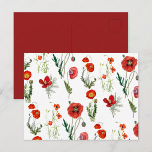 Rode Aquarelklaprozen Bloemen Feestdagenkaart