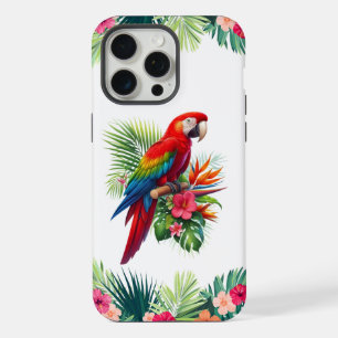 Rode ara tropische bloemen iPhone 15 pro max hoesje